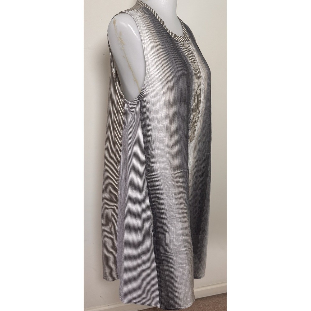 Alembika Ombre Stripe Sleeveless Oversized Linen Blend Midi Dress Large Gray - Picture 5 of 11